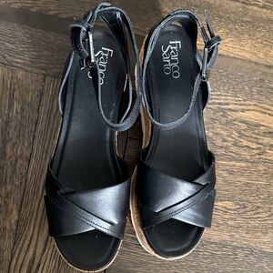 Franco Sarto New Size 9.5  Black Wedge Genuine Leather Sandals